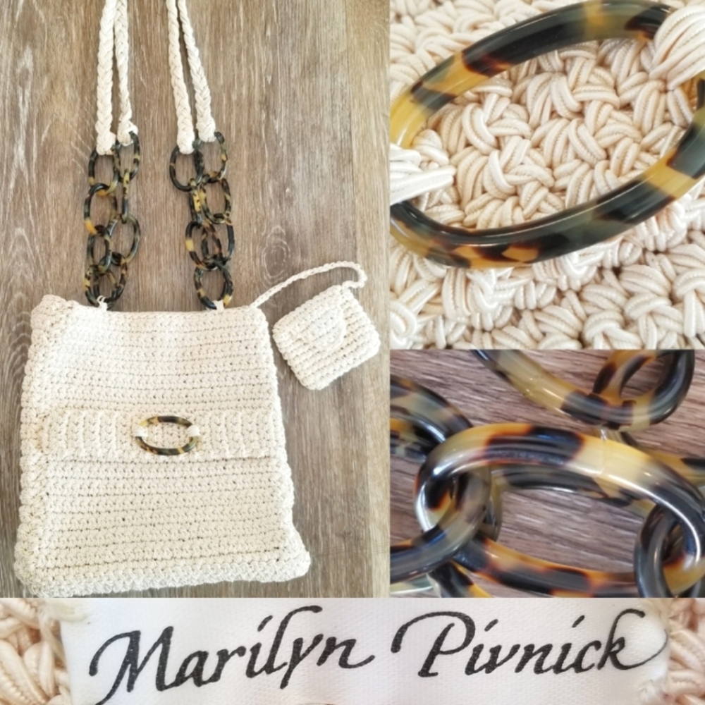 Marilyn Pivnick Vintage Crochet Casual Two Handle Purse Handbag NWOT Coin Pouch